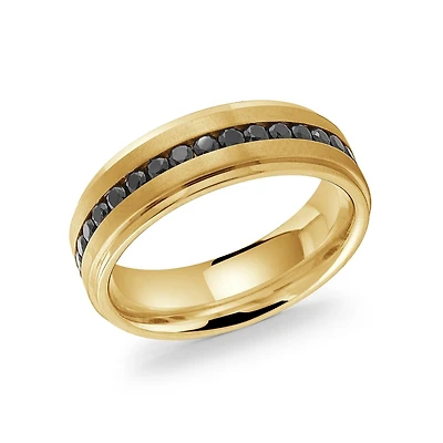 Jonc pour homme 7mm en jaune acier inoxydable avec zircons cubique noir. Color: | Doucet Latendresse