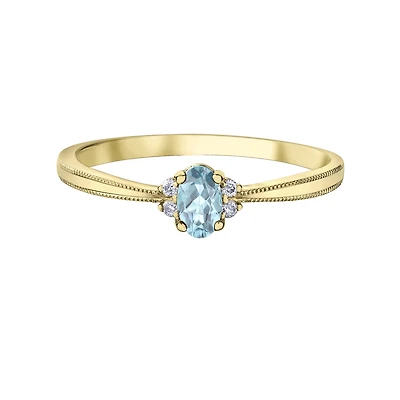 Bague avec  pierre l'aigue-marine  et diamants 3pts - Or jaune 10K. Color: jaune | Doucet Latendresse