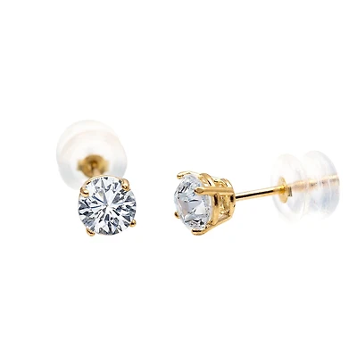 Earrings with genuine white Topaz 5mm - 10K yellow Gold. Color: yellow | Doucet Latendresse