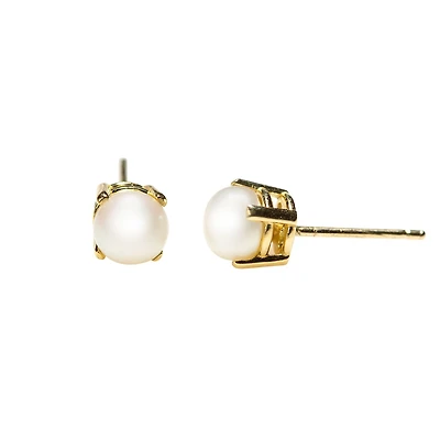 Boucles d'oreilles avec Perle véritable 5mm - Or jaune 10K. Color: jaune | Doucet Latendresse