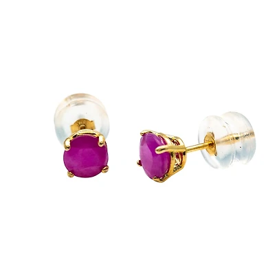 Boucles d'oreilles avec Rubis véritable 5mm - Or jaune 10K. Color: jaune | Doucet Latendresse