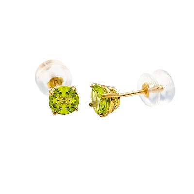 Earrings with genuine Peridot 5mm - 10K yellow Gold. Color: yellow | Doucet Latendresse