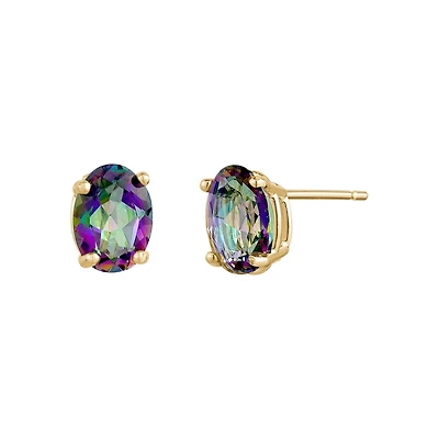 Boucles d'oreilles avec Topaz mystique véritable 5mm - Or jaune 10K. Color: jaune | Doucet Latendresse
