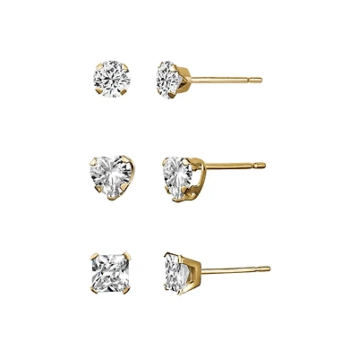 Cat stud earrings for babies with cubic zirconia - in 10K yellow Gold - 4mm. Color: yellow | Doucet Latendresse