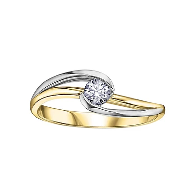 Engagement ring - 10K 2-tone Gold (yellow and white) & Solitaire Canadian diamond 12pts. Color: 2 tone | Doucet Latendresse