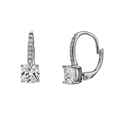 Earrings in sterling silver .925 with cubic zirconia - 15mm x 6mm. Color: white | Doucet Latendresse