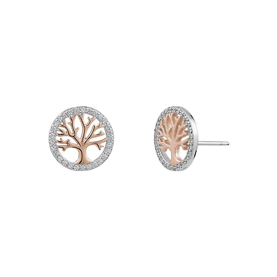Boucles d'oreilles  arbre de vie rose en argent sterling .925 et cubique zirconia. Color: 2 tons | Doucet Latendresse