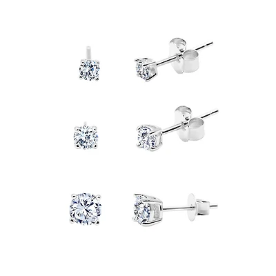 3 in 1  earrings for women - Sterling Silver .925 & Cubic zirconia. Color: white | Doucet Latendresse