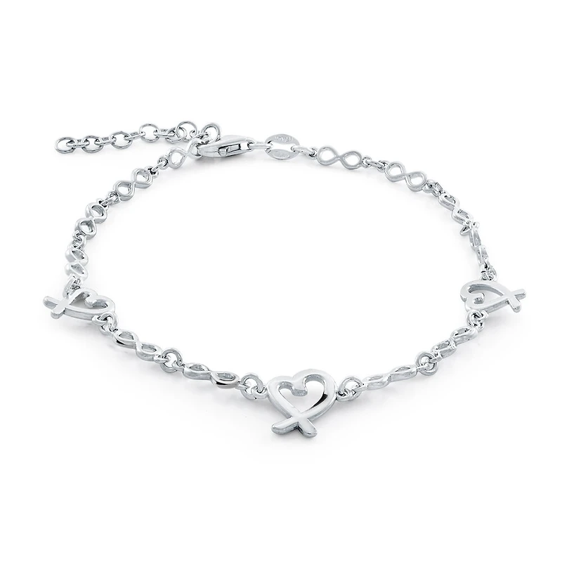 Bracelet Symbole Cancer Cœur et Infini en Argent Sterling .925. Color: blanc | Doucet Latendresse