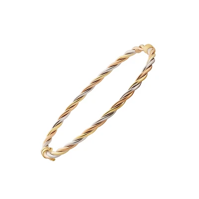 Bracelet rigide 10K en or 3 tons (jaune, blanc, et rose). Color: 3 tons | Doucet Latendresse