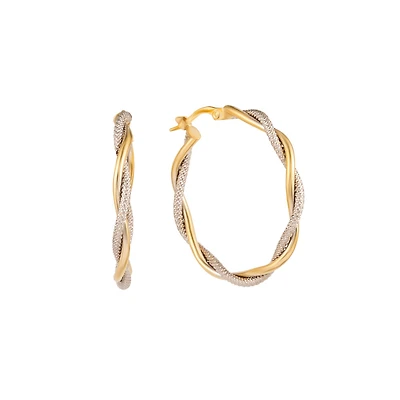 Boucles d'oreilles anneaux torsadées pour femme - Or 10K 2 tons. Color: 2 tons | Doucet Latendresse