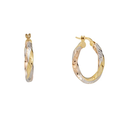 Hoop earrings for woman - 10K 3 tone Gold - 15mm. Color: 3 tone | Doucet Latendresse