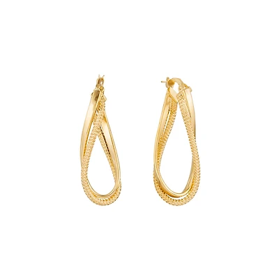 Boucles D'oreilles Fixes Ovales Ondulées en Or 10k - 25mm x 10mm. Color: jaune | Doucet Latendresse