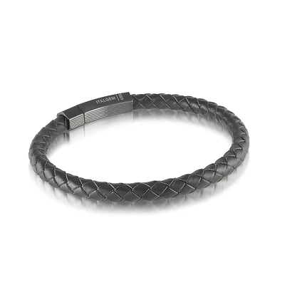 Bracelet en cuir tressé noir avec fermoir en acier inoxydable. Color: noir | Doucet Latendresse
