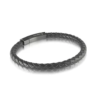Bracelet en cuir tressé noir avec fermoir en acier inoxydable. Color: noir | Doucet Latendresse