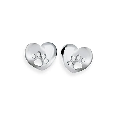 Boucles d'oreilles coeur avec symbole patte de chien. Color: blanc | Doucet Latendresse
