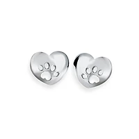 Boucles d'Oreilles avec Coeur et un Symbole de Patte de Chien en Argent Sterling. Color: blanc | Doucet Latendresse