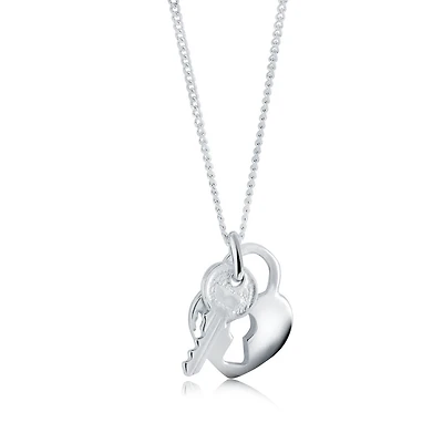 925 silver necklace with key and heart pendant 18''. Color: silver | Doucet Latendresse