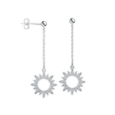 Sun pendants earrings with cubic zirconia for women - Sterling Silver. Color: silver | Doucet Latendresse