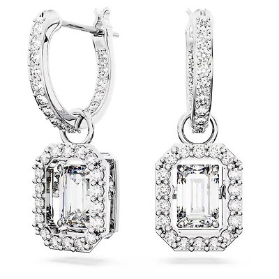Boucles d'Oreilles Una en Métal Rhodié avec Cristaux Swarovski - 2.3 x 0.8 cm. Color: blanc | Doucet Latendresse