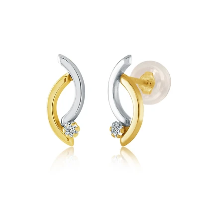Earrings in 2-tone 10K gold - 13x5mm. Color: yellow | Doucet Latendresse