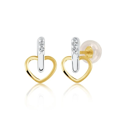 Heart-shaped earrings in 10K 2-tone gold.. Color: yellow | Doucet Latendresse
