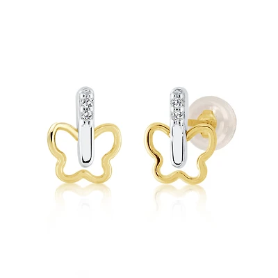 Butterfly earrings in 2-tone 10K gold.. Color: yellow | Doucet Latendresse