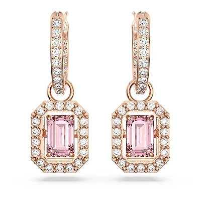Octagonal earrings, rose-tone swarovski. Color: pink | Doucet Latendresse