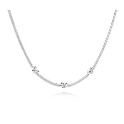 Butterfly necklace with cubic zirconia - 0.925 Sterling silver rhodium. Color: silver | Doucet Latendresse