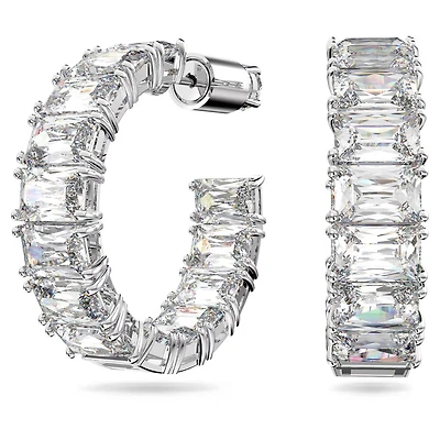 Anneaux d'Oreilles Matrix en Métal Rhodié avec Cristaux Swarovski - 2.7 x 0.7 cm. Color: blanc | Doucet Latendresse
