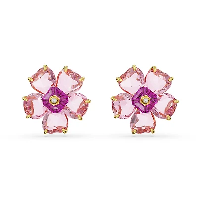 Clous d'Oreilles Florere en Métal Plaqué Or avec Cristaux Swarovski coupe Fleur - 3.1 x 3 cm. Color: jaune | Doucet Latendresse