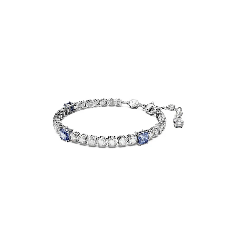 Bracelet Tennis Matrix en Métal Rhodié avec Cristaux Swarovski - 19.5cm. Color: blanc | Doucet Latendresse