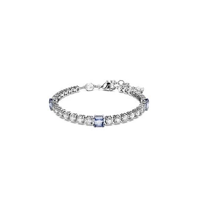 Bracelet Tennis Matrix en Métal Rhodié avec Cristaux Swarovski - 19.5cm. Color: blanc | Doucet Latendresse