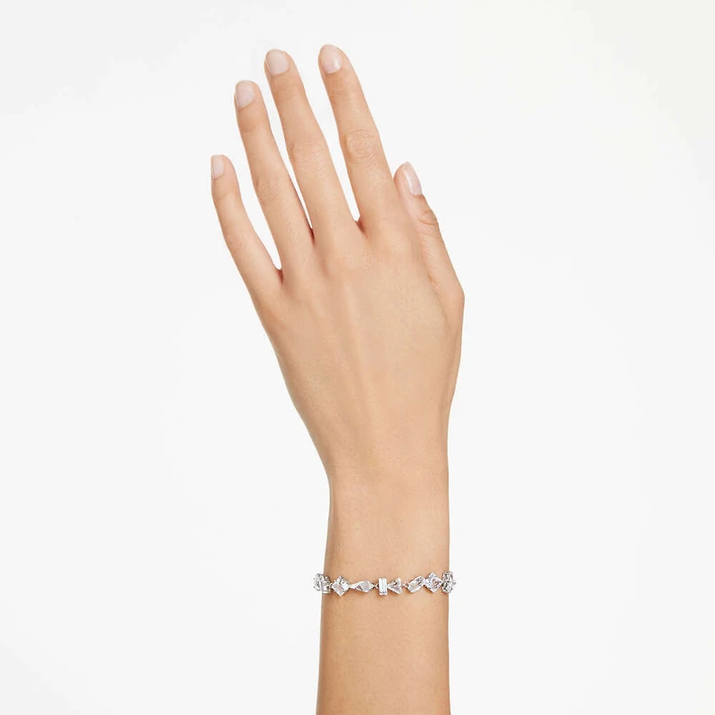 Bracelet Mesmera en Métal Rhodié avec Cristaux Swarovski - 19.5cm. Color: blanc | Doucet Latendresse