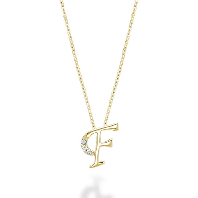 F-shape pendant in 10K yellow gold with 3PTS diamonds. Color: yellow | Doucet Latendresse