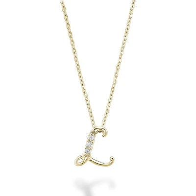 L-shaped pendant in 10K yellow gold with 3PTS diamonds. Color: yellow | Doucet Latendresse