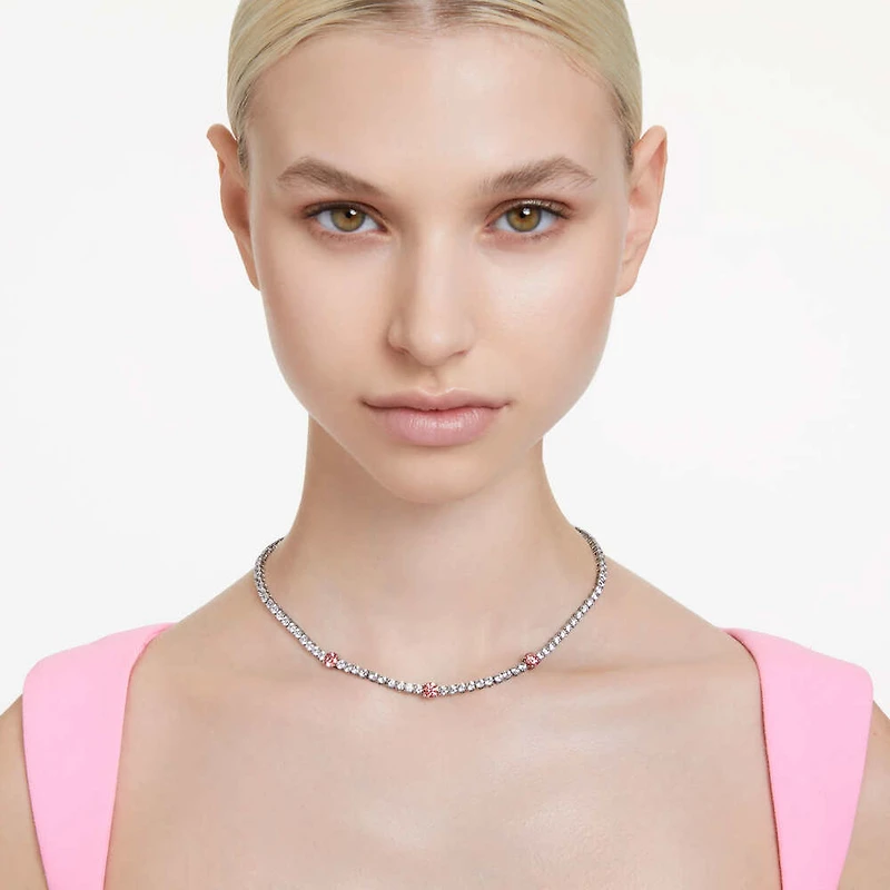 Collier Matrix Tennis en Métal Rhodié avec Cristaux Swarovski - 45cm. Color: blanc | Doucet Latendresse