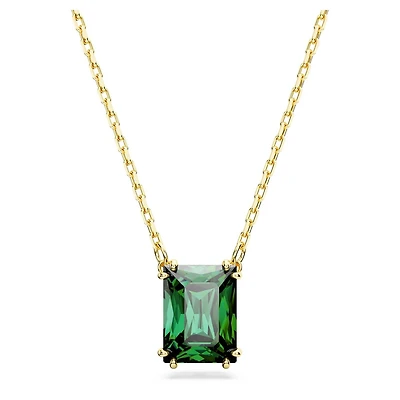 Gold-Plated Necklace with Green Zircon Pendant. Color: yellow | Doucet Latendresse