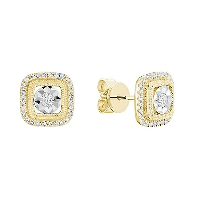 Boucles D'oreilles Fixes Pour Femme - Or 2 Ton 10k & Diamants. Color: 2 tons | Doucet Latendresse