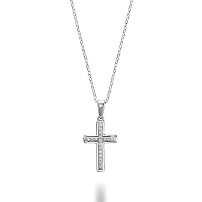 Cross Pendant - 10K White Gold & Diamonds. Color: white | Doucet Latendresse