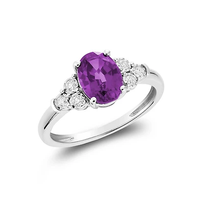 Lab Amethyst Cocktail Ring - 10k White Gold & Diamonds. Color: white | Doucet Latendresse