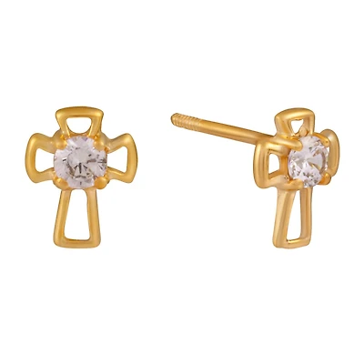 Boucles d'oreilles croix en or 10k pour femmes. Color: jaune | Doucet Latendresse