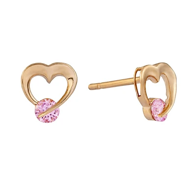 Women's 10k gold pink heart earrings. Color: yellow | Doucet Latendresse