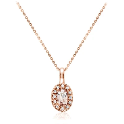 Collier Pendentif Ovale en Morganite et Or Rose 10K avec Halo de Diamants. Color: rose | Doucet Latendresse