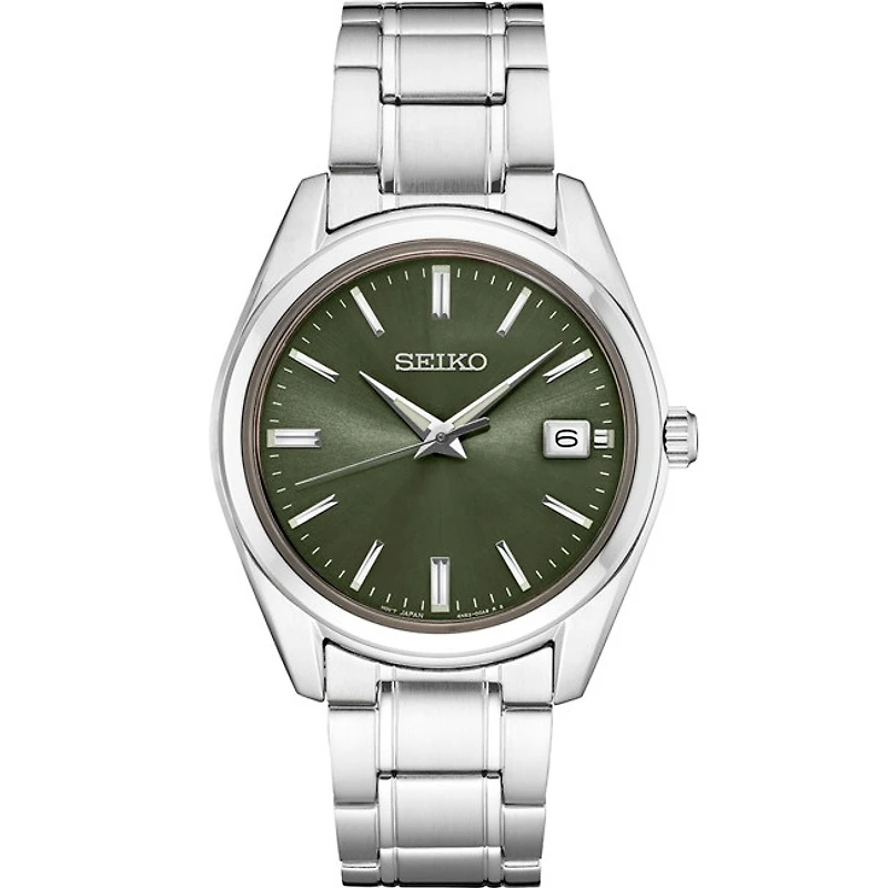 Seiko Stainless Steel Watch – 40 mm Green Dial, Stainless Steel Bracelet | Doucet Latendresse
