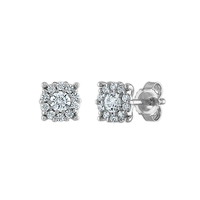 Boucles d'Oreilles à Tiges Fixes - Or Blanc 10k & Diamants. Color: blanc | Doucet Latendresse