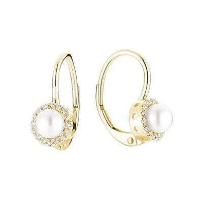 Boucles d'Oreilles Perles - Or 10k avec Diamants. Color: jaune | Doucet Latendresse