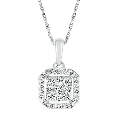 White gold pendant and chain 10k 18 inch 20 point diamond - 1mm. Color: white | Doucet Latendresse