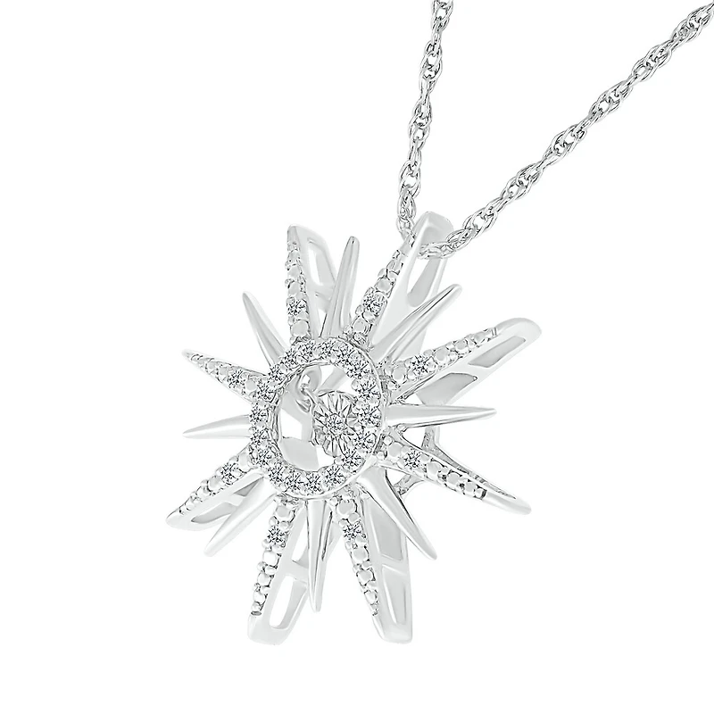 Necklace with a 21mm sterling silver sun pendant set with 0.1 carats of diamonds - 18