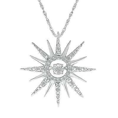 Necklace with a 21mm sterling silver sun pendant set with 0.1 carats of diamonds - 18